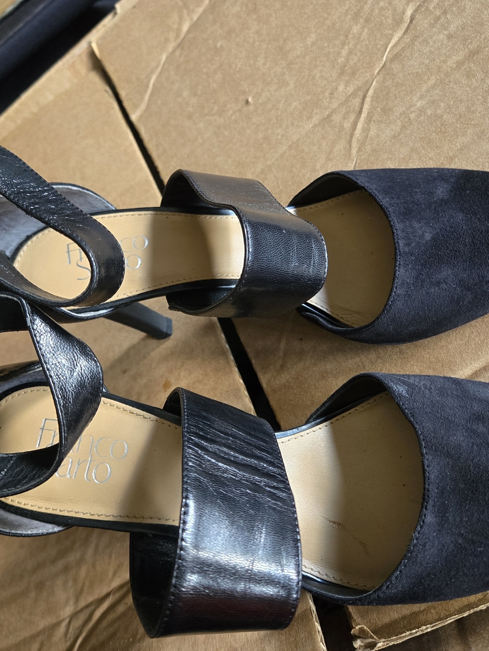 Franco Sarto Black Suede & Leather Ankle-Strap Heels